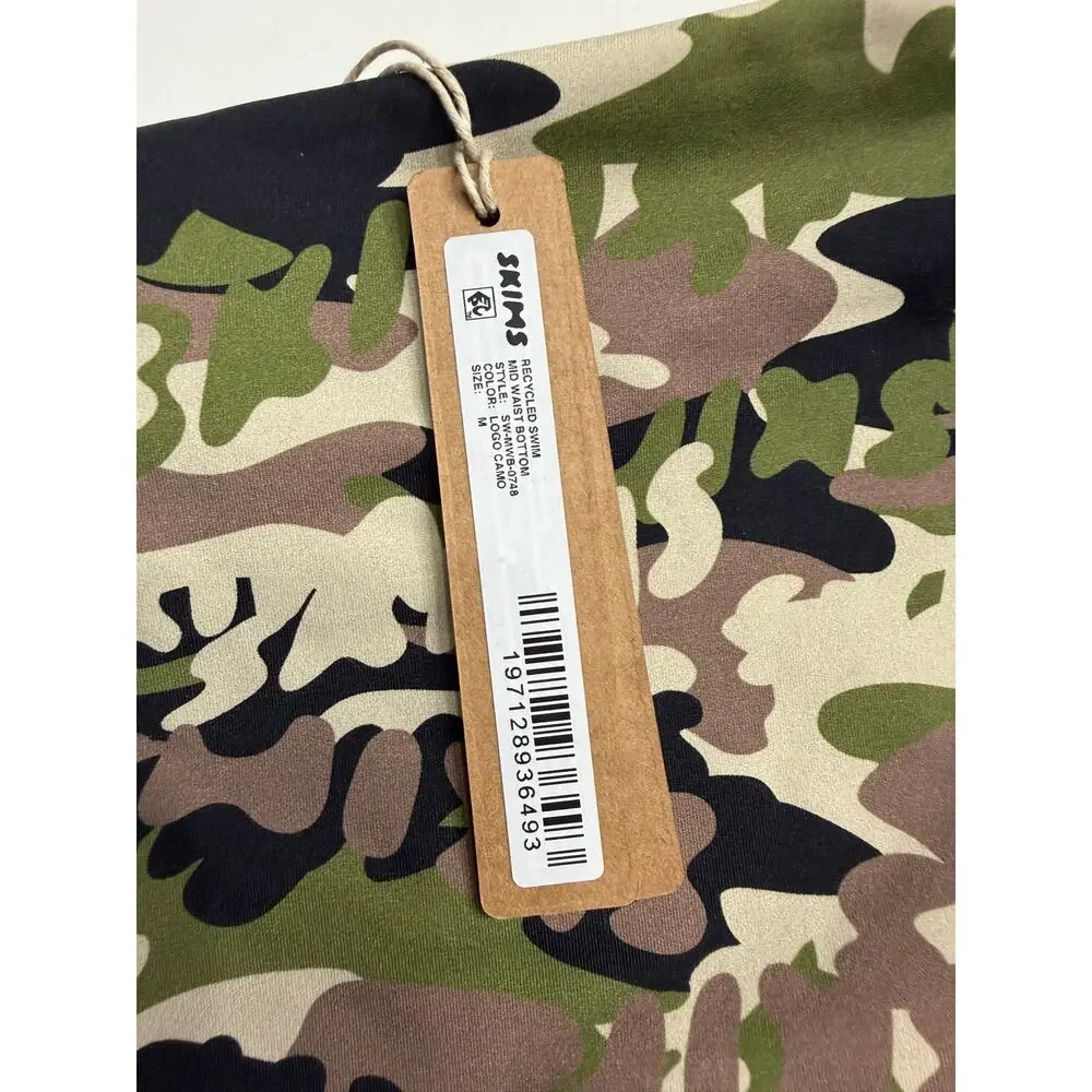 Skims NWT Women Sz M Logo Camo Camouflage Recycled Swim Mid Waist Bikini Bottoms